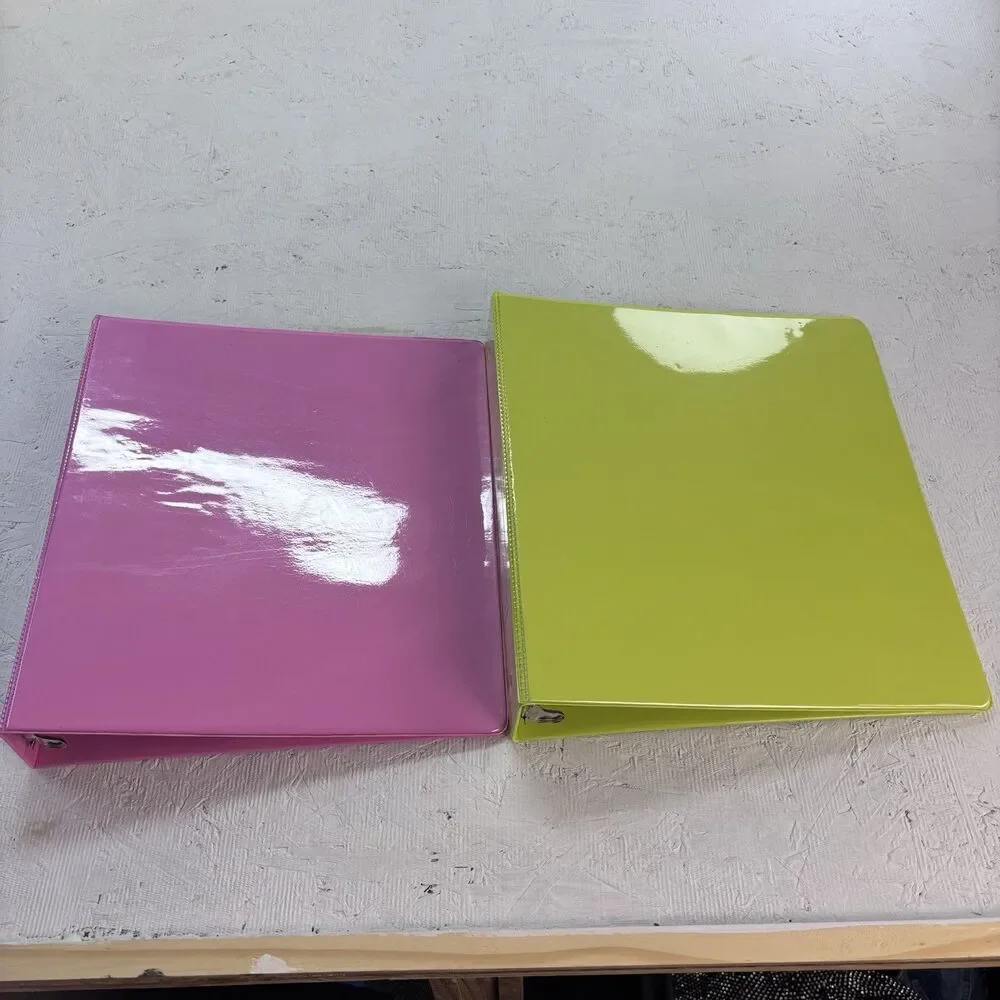 Enday 1.5 Inch Binder 2 Pack 3 Ring Binder Pink and Green clear cover 2 inside P